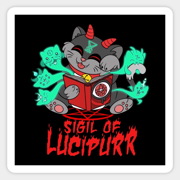 Witchcraft Cute Satanic cat Sigil of Lucipurr Necronomicon Sticker by Juandamurai